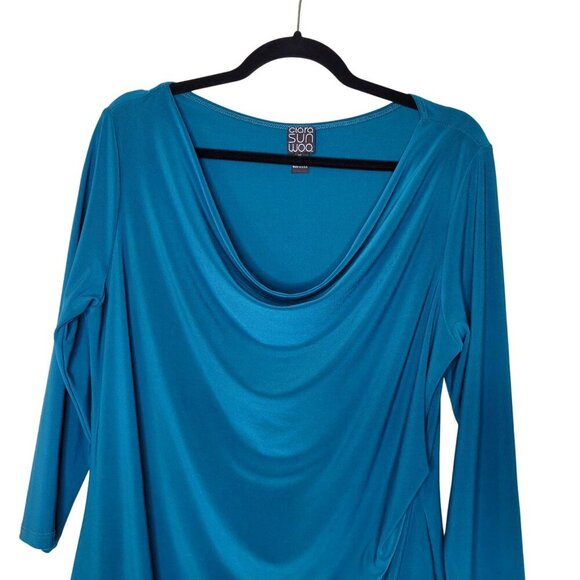 Clara Sun Woo Midi Dress XL 3/4 Sleeve Stretch Drape Soft Silky Corpcore Office - Picture 5 of 8